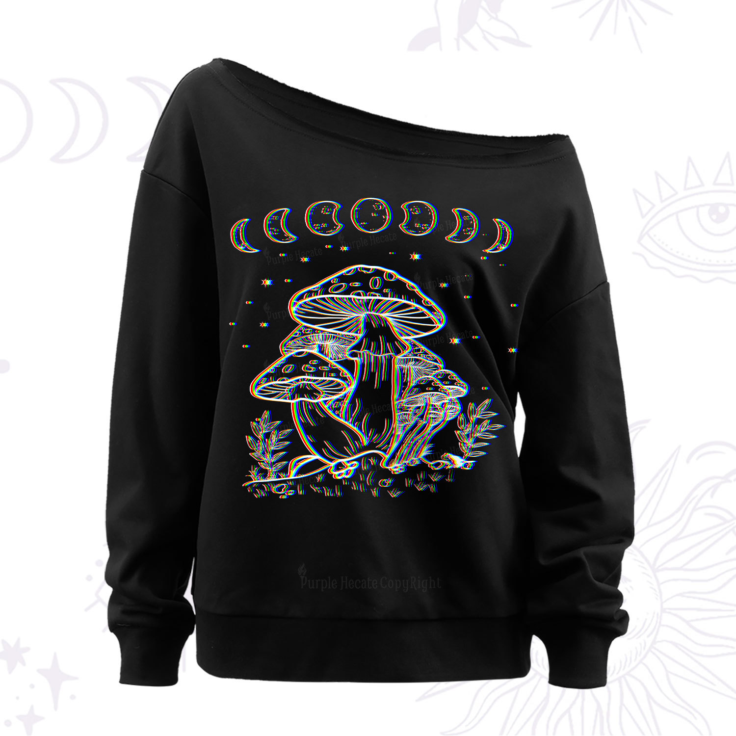 Purplehecate Mushroom and Moon Off The Shoulder Sweat