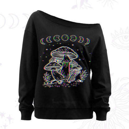 Purplehecate Mushroom and Moon Off The Shoulder Sweatshirt