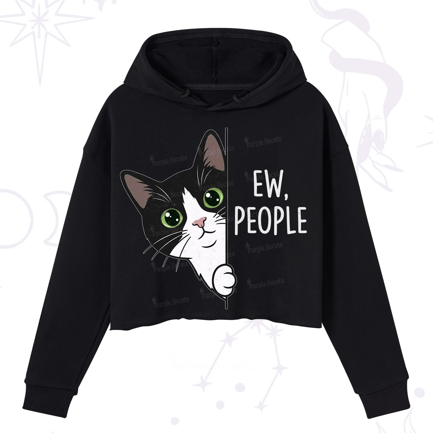 Purplehecate Funny Cat Ew People Crop Hoodie