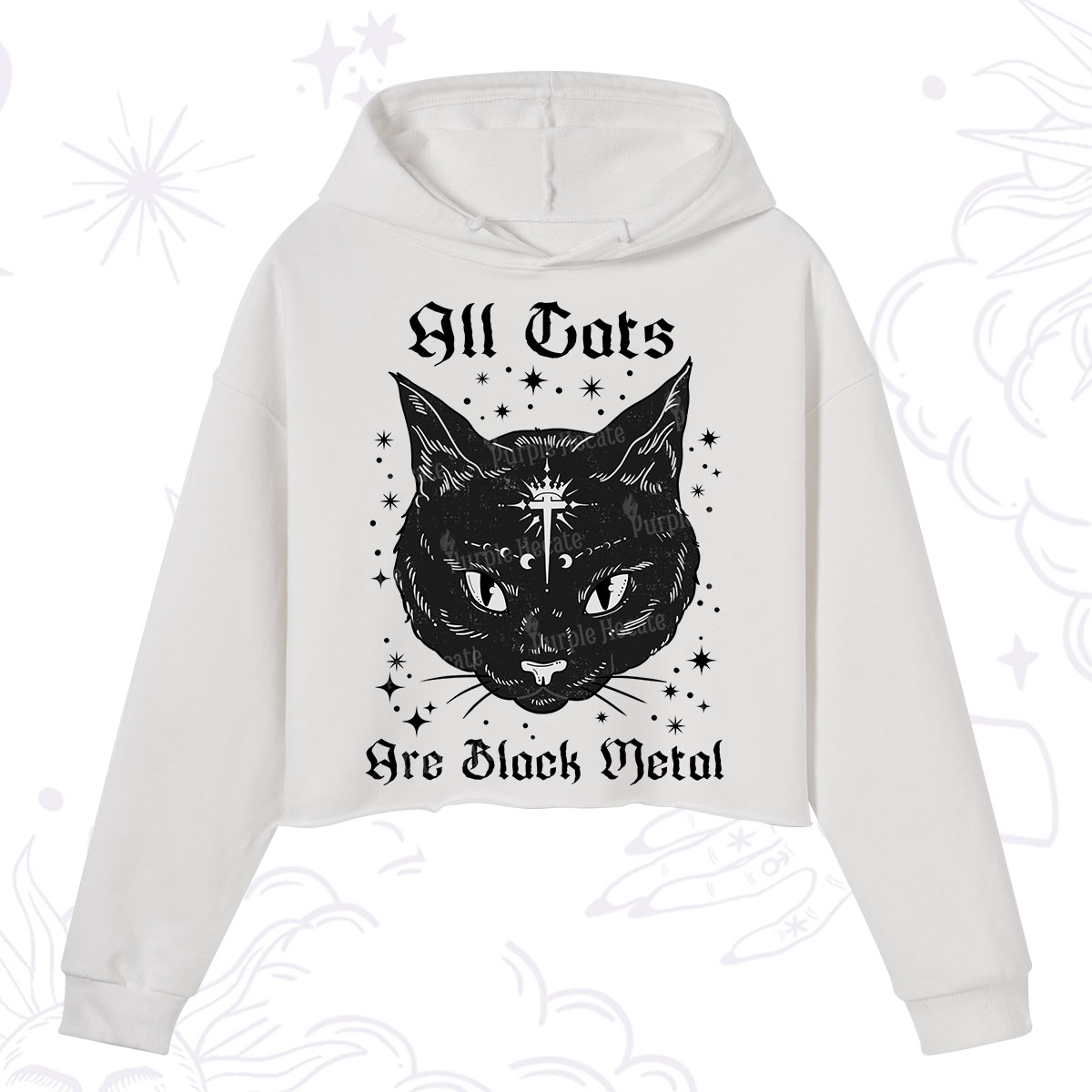 Purplehecate All Cats Are Black Metal Crop Hoodie