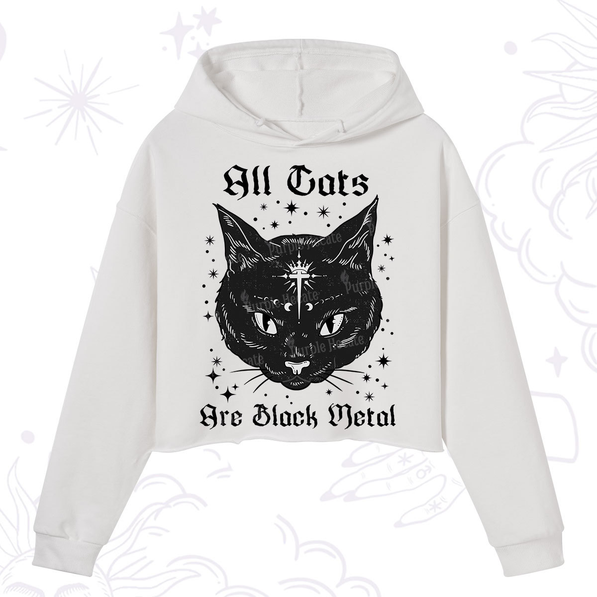 Purplehecate All Cats Are Black Metal Crop Hoodie