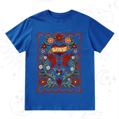 Purplehecate Folk Love Birds Floral T-Shirt