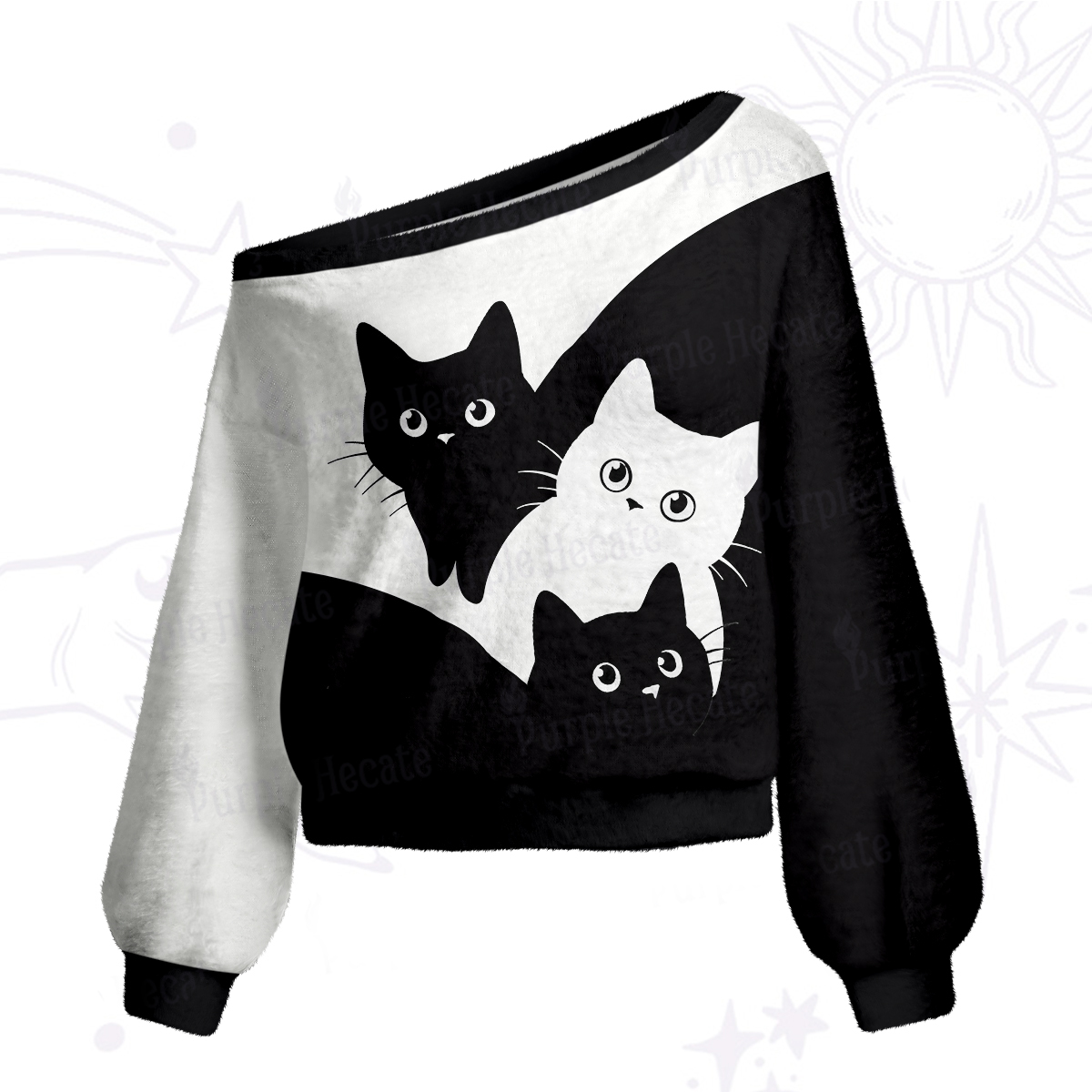 Purplehecate Curious Cats One Shoulder Sweaters