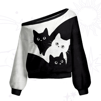 Purplehecate Curious Cats One Shoulder Sweaters