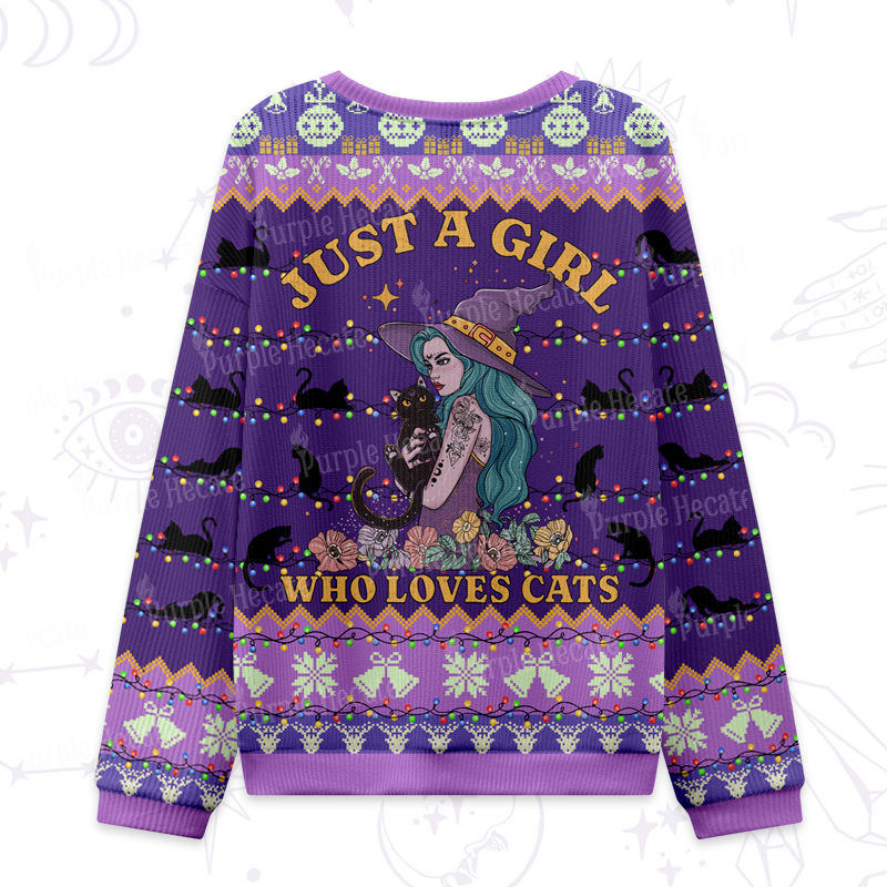 Purplehecate Just A Girl Who Loves Cats Ugly Christmas Sweatshirts