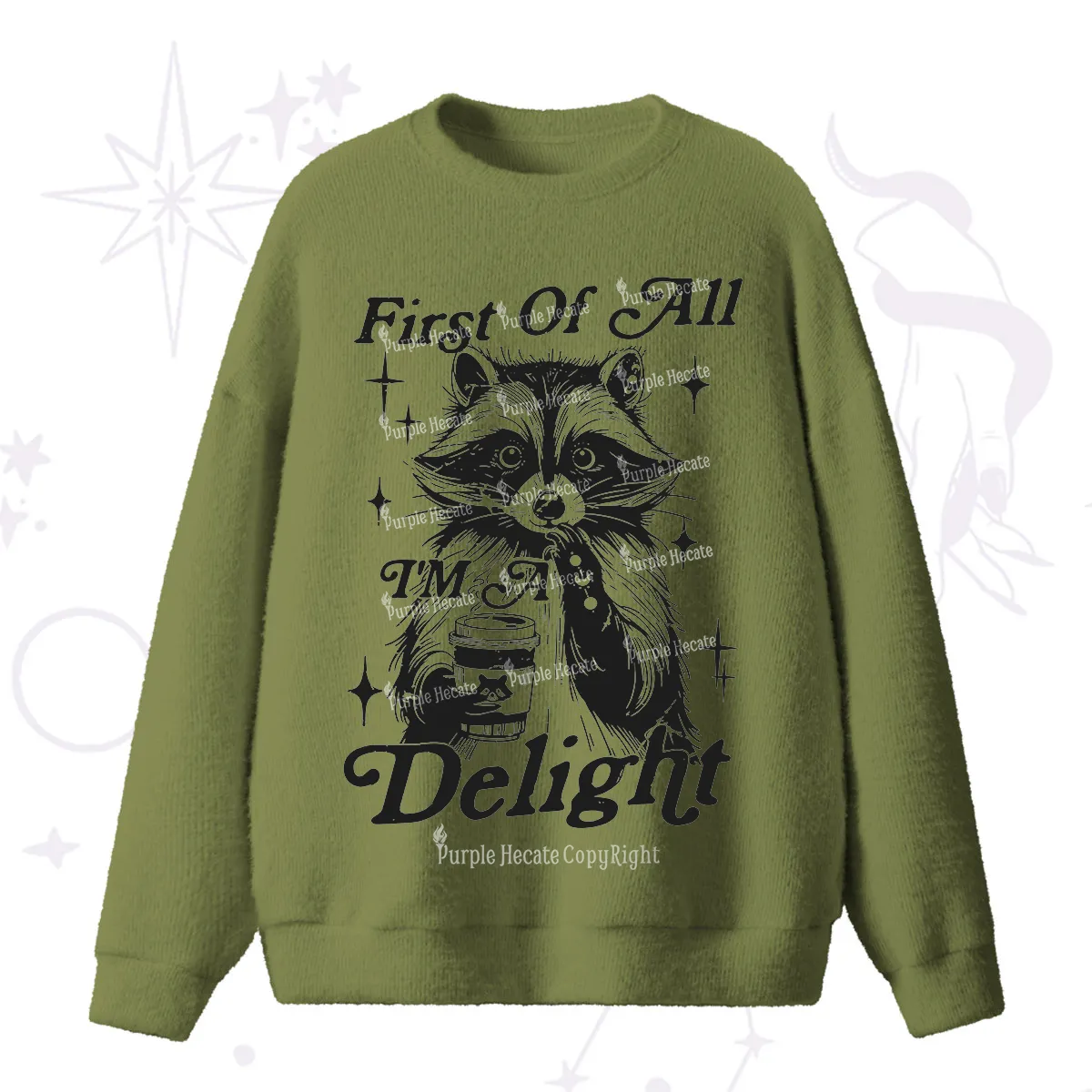 Purplehecate First Of All I'm A Delightful Funny Raccoon Fuzzy Ugly Sweater