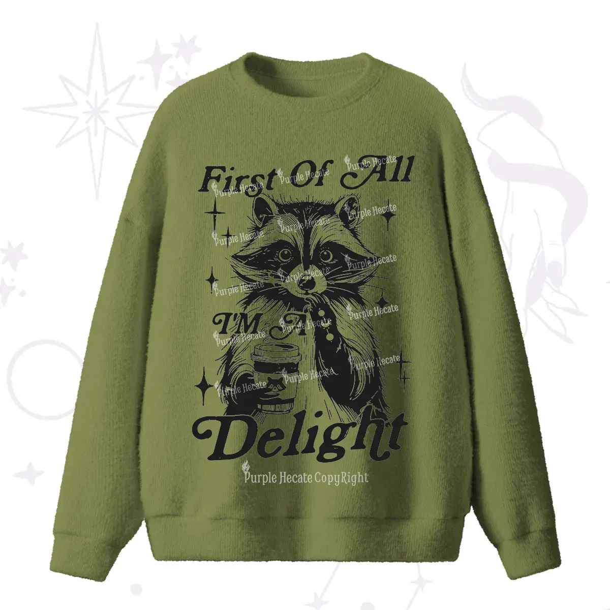 Purplehecate First Of All I'm A Delightful Funny Raccoon Fuzzy Ugly Sweater