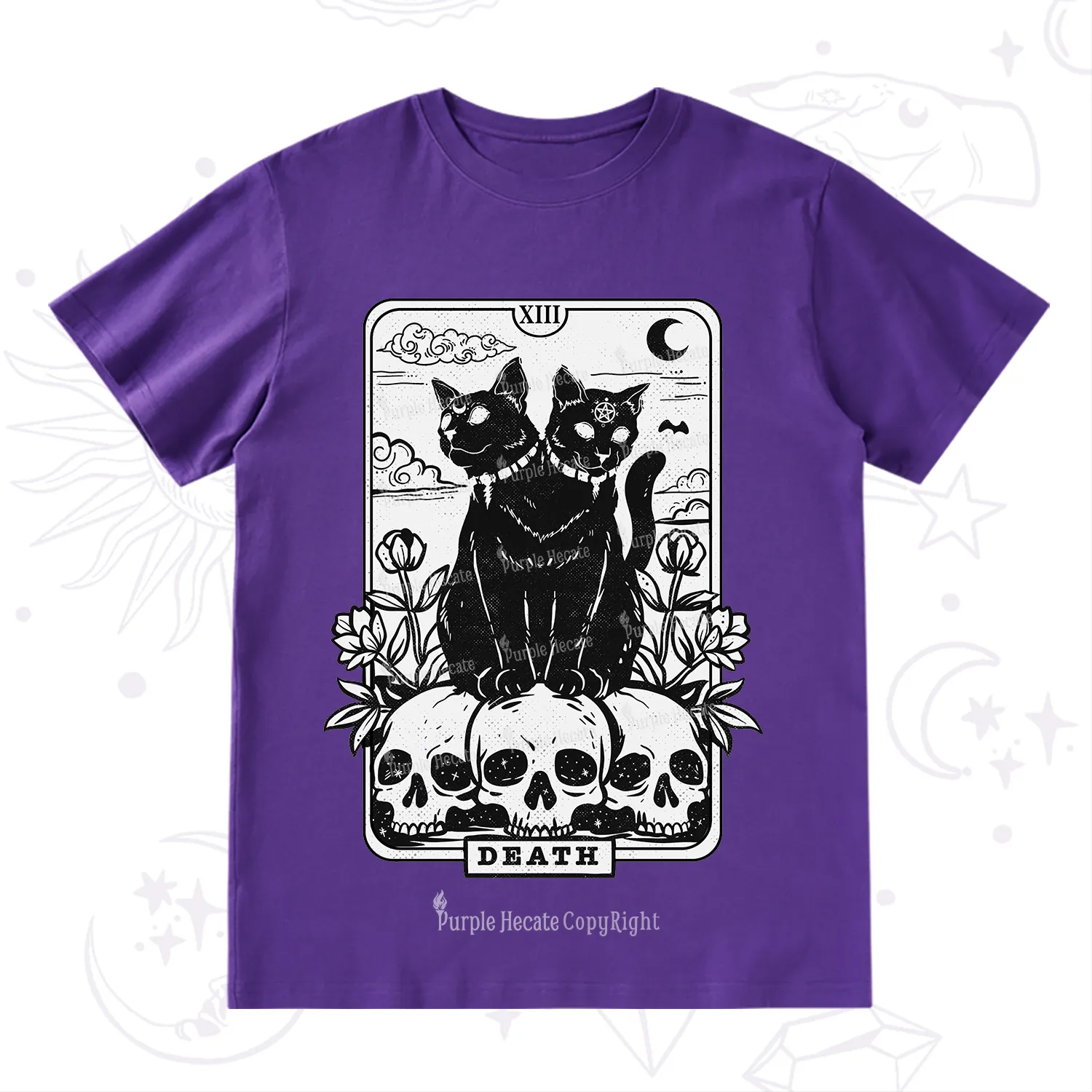 Purplehecate The Black Cat Death Tarot Card T-Shirt