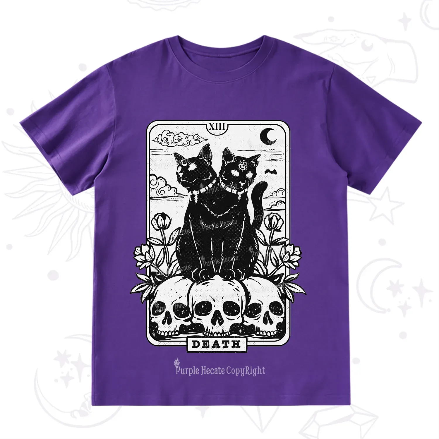 Purplehecate The Black Cat Death Tarot Card T-Shirt
