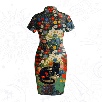 Purplehecate Vintage The Cat in Bloom Velvet Bodycon Dress