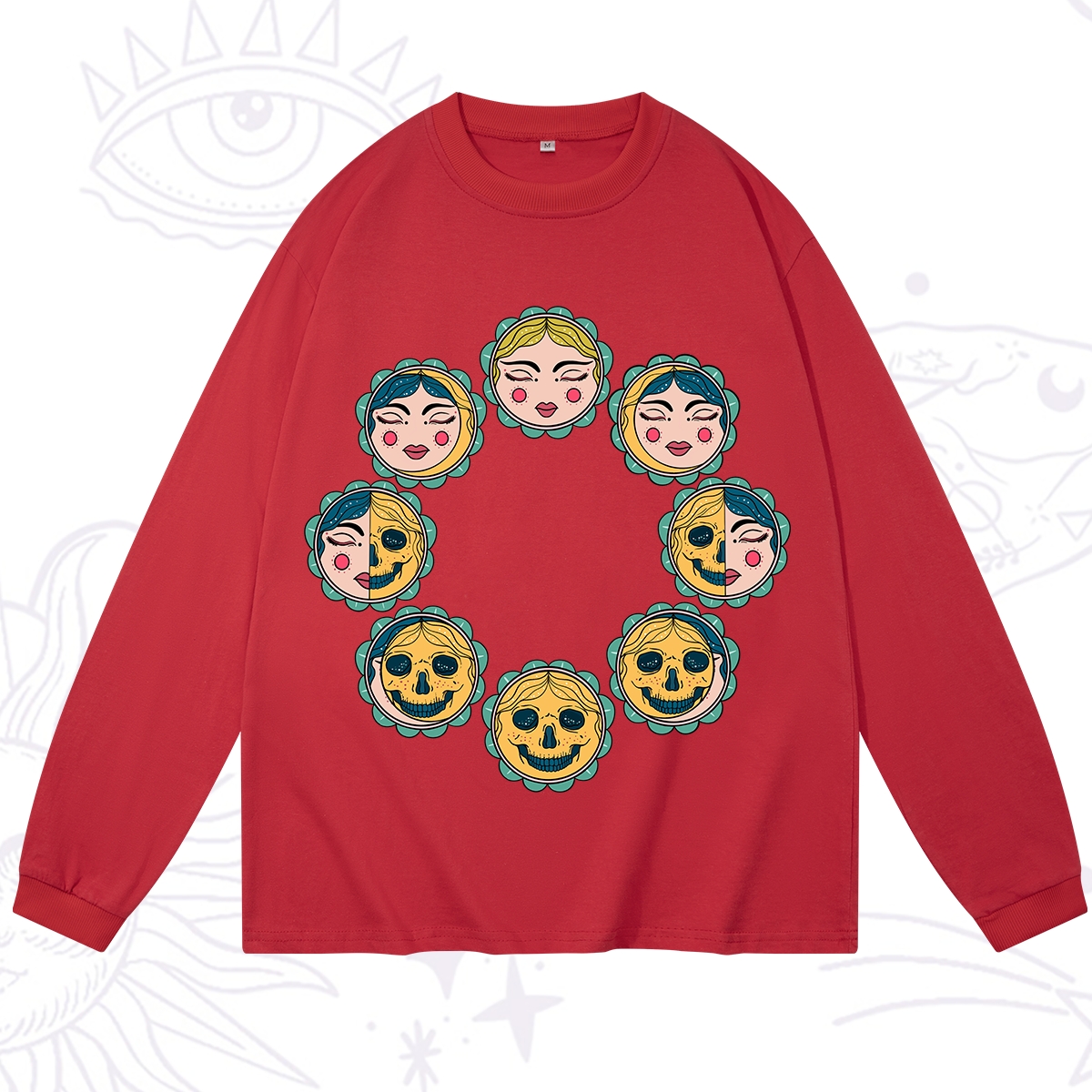 Purplehecate Lunar Skull Cycle Long Sleeve T-Shirt