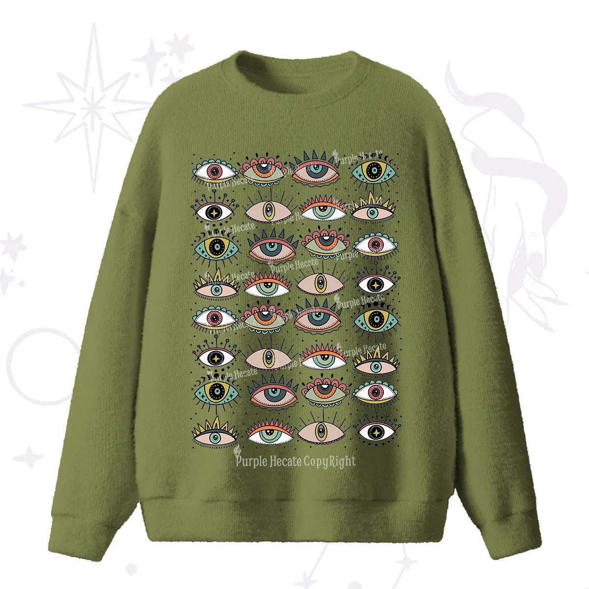 Purplehecate Evil Eye Pattern Fuzzy Ugly Sweater