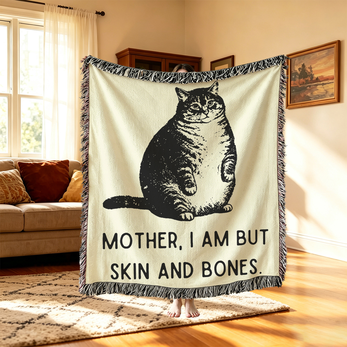 Purplehecate Cat Mother I Am But Skin And Bones Woven Tapestry Blanket