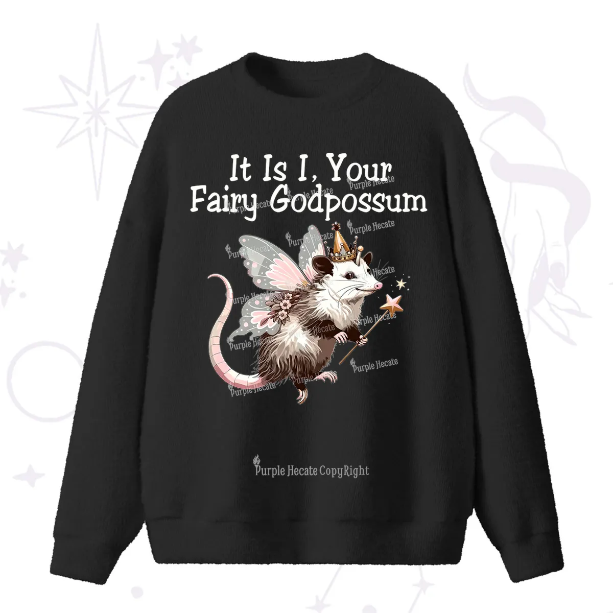 Purplehecate It Is I Your Fairy Godpossum Fuzzy Ugly Sweater