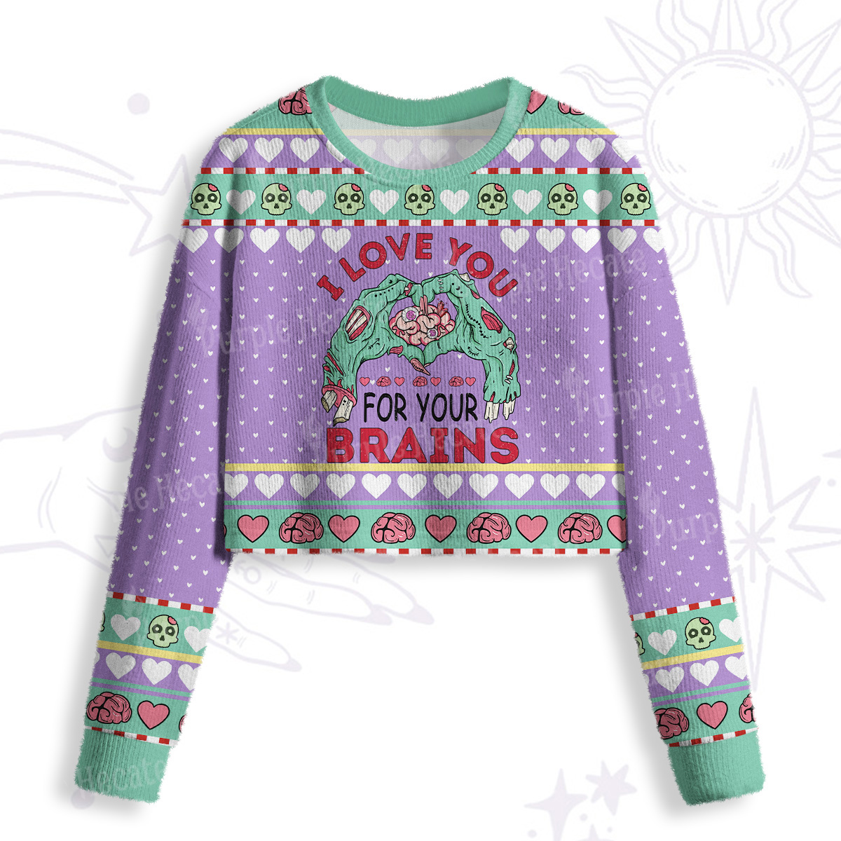 Purplehecate I Love You For Your Brains Crop Fuzzy Ugly Sweatshirt