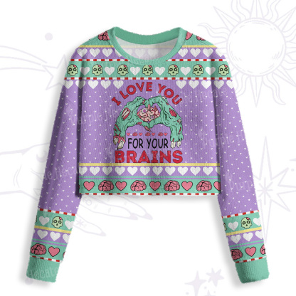 Purplehecate I Love You For Your Brains Crop Fuzzy Ugly Sweatshirt