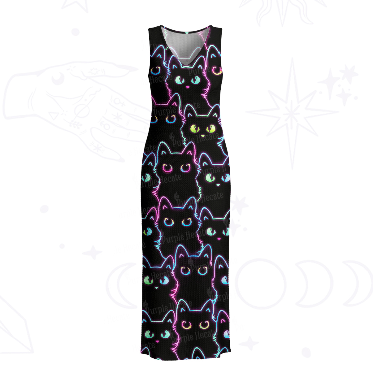 Purplehecate Neon Glow Stacked Cats Crochet Knit Maxi Dress
