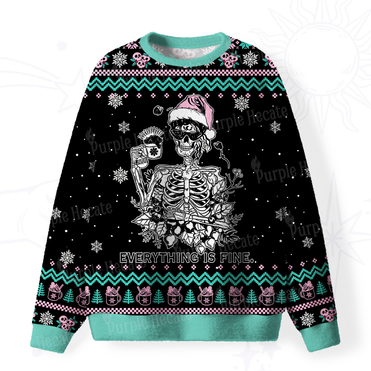 Purplehecate Everything Is Fine Christmas Fuzzy Ugly Christmas Sweatshirt