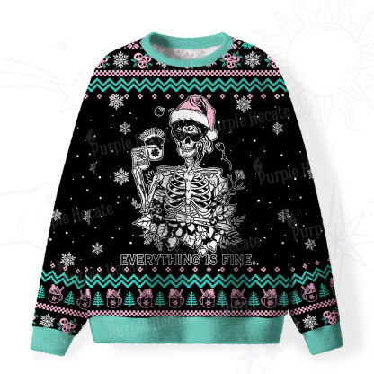 Purplehecate Everything Is Fine Christmas Fuzzy Ugly Christmas Sweatshirt