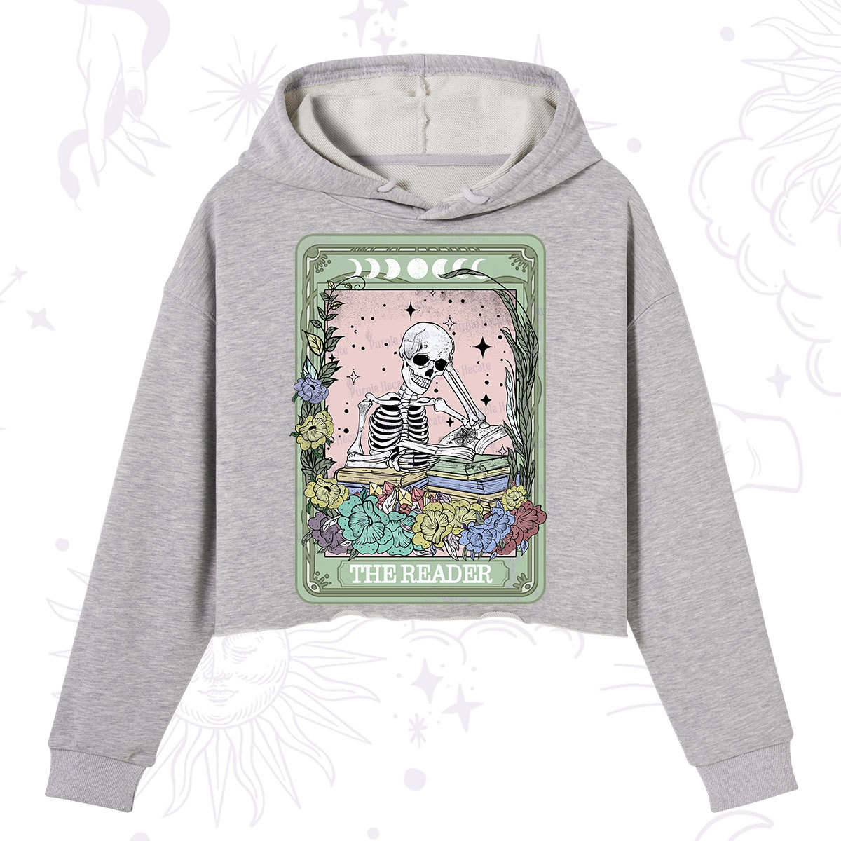 Purplehecate The Reader Bookworm Tarot Skeleton Crop Hoodie
