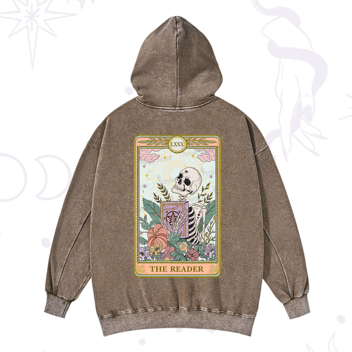 Purplehecate The Reader Occult Tarot Skeleton Washed Hoodie