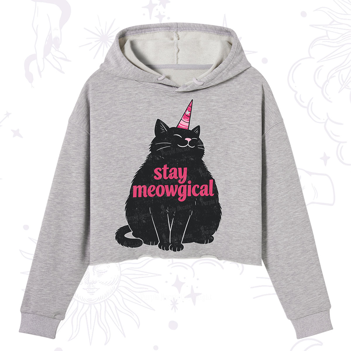 Purplehecate Stay Meowgical Crop Hoodie