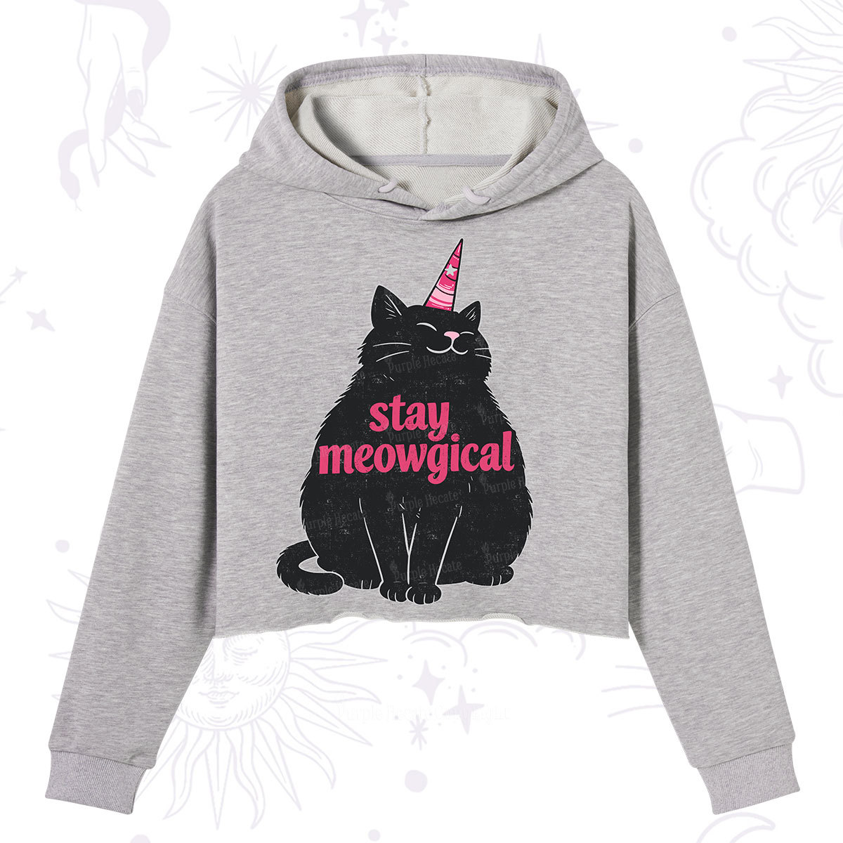 Purplehecate Stay Meowgical Crop Hoodie