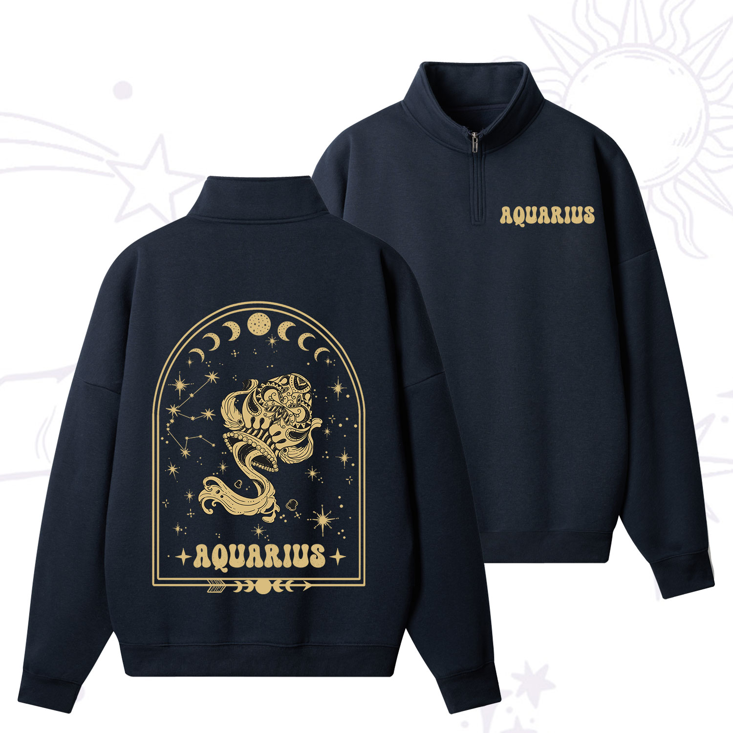 Purplehecate Zodiac Aquarius Under the Stars Zip Fleece Sweatshirt