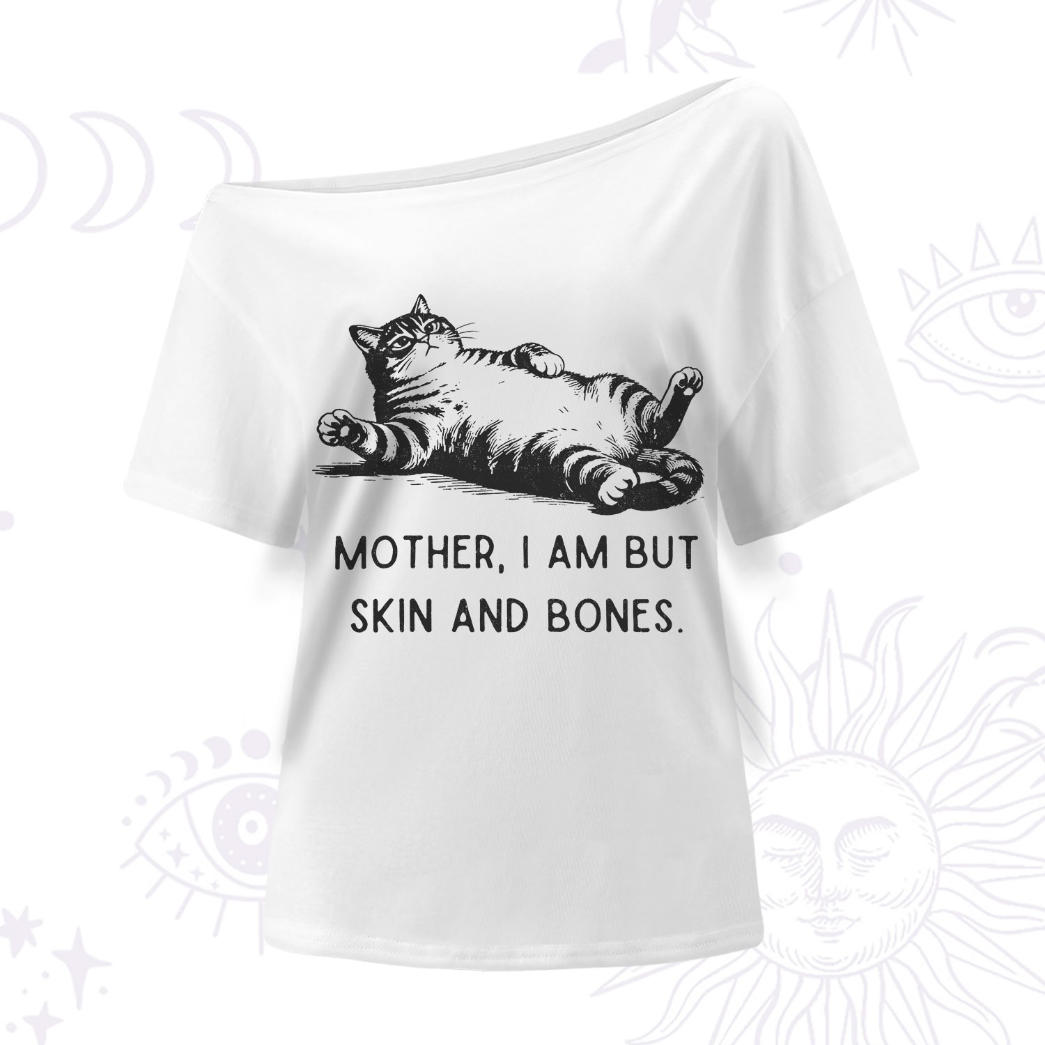 Purplehecate Mother I Am But Skin And Bones Funny Cat One Shoulder T-Shirt