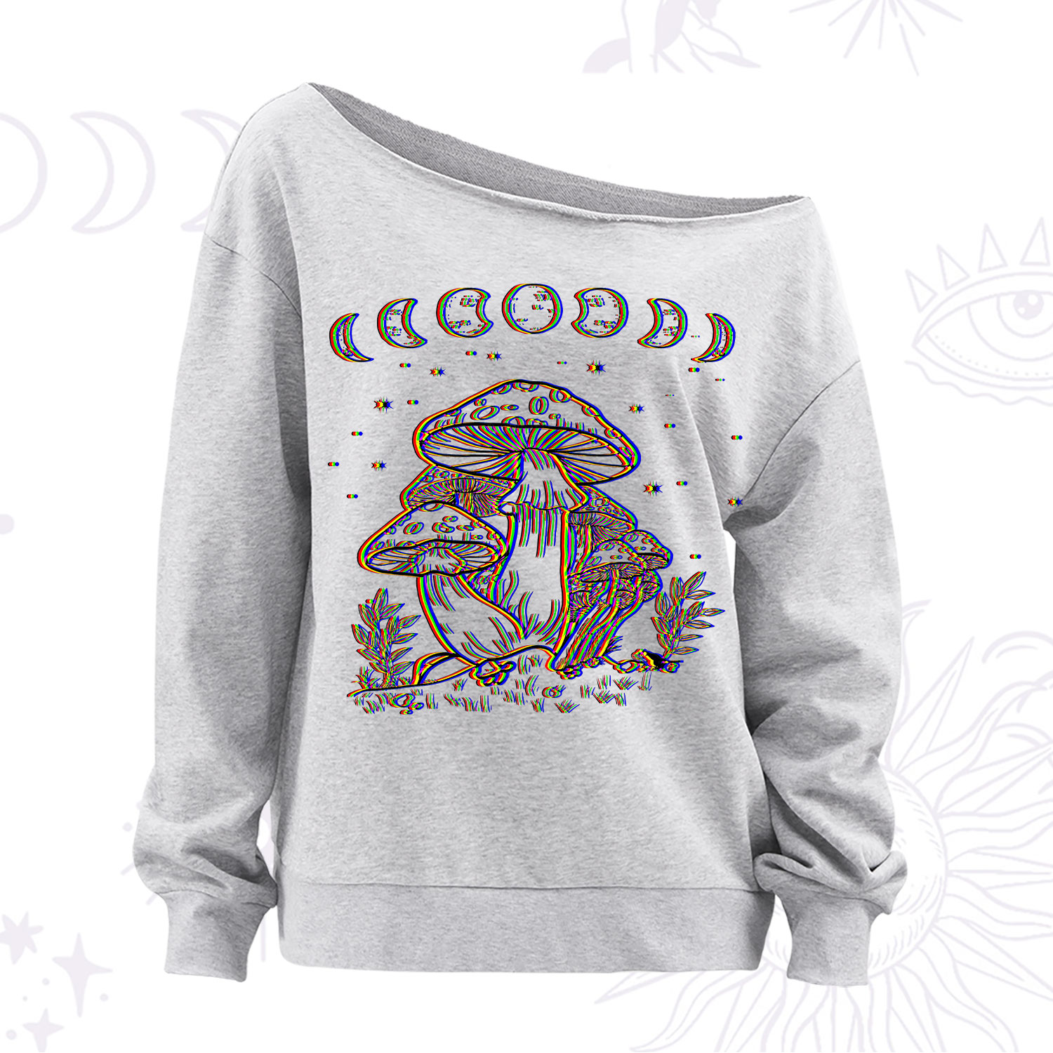 Purplehecate Mushroom and Moon Off The Shoulder Sweatshirt