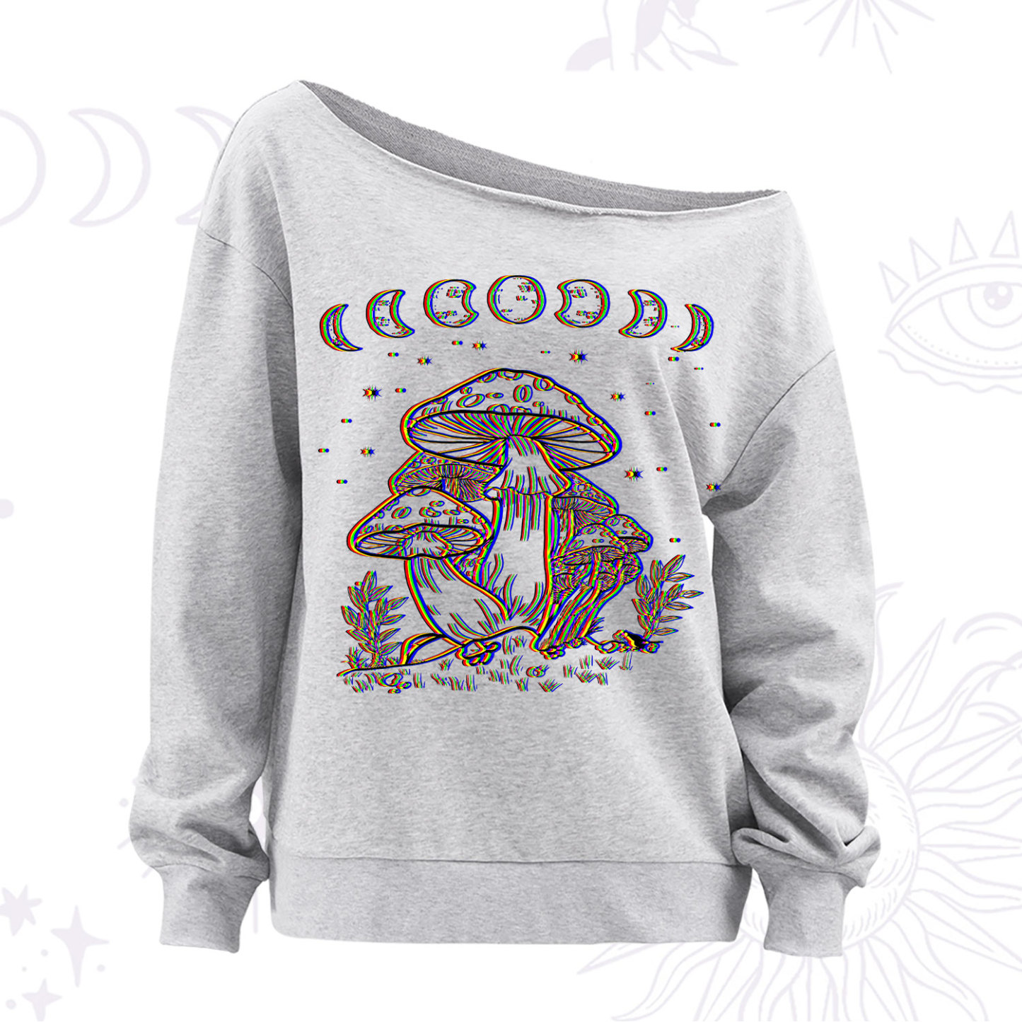 Purplehecate Mushroom and Moon Off The Shoulder Sweatshirt