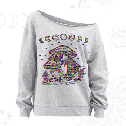 Purplehecate Mushroom and Moon Off The Shoulder Sweatshirt