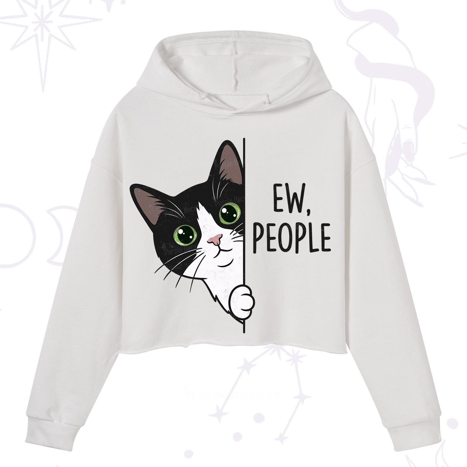Purplehecate Funny Cat Ew People Crop Hoodie