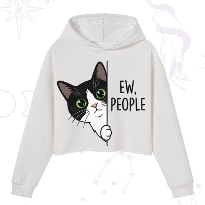Purplehecate Funny Cat Ew People Crop Hoodie