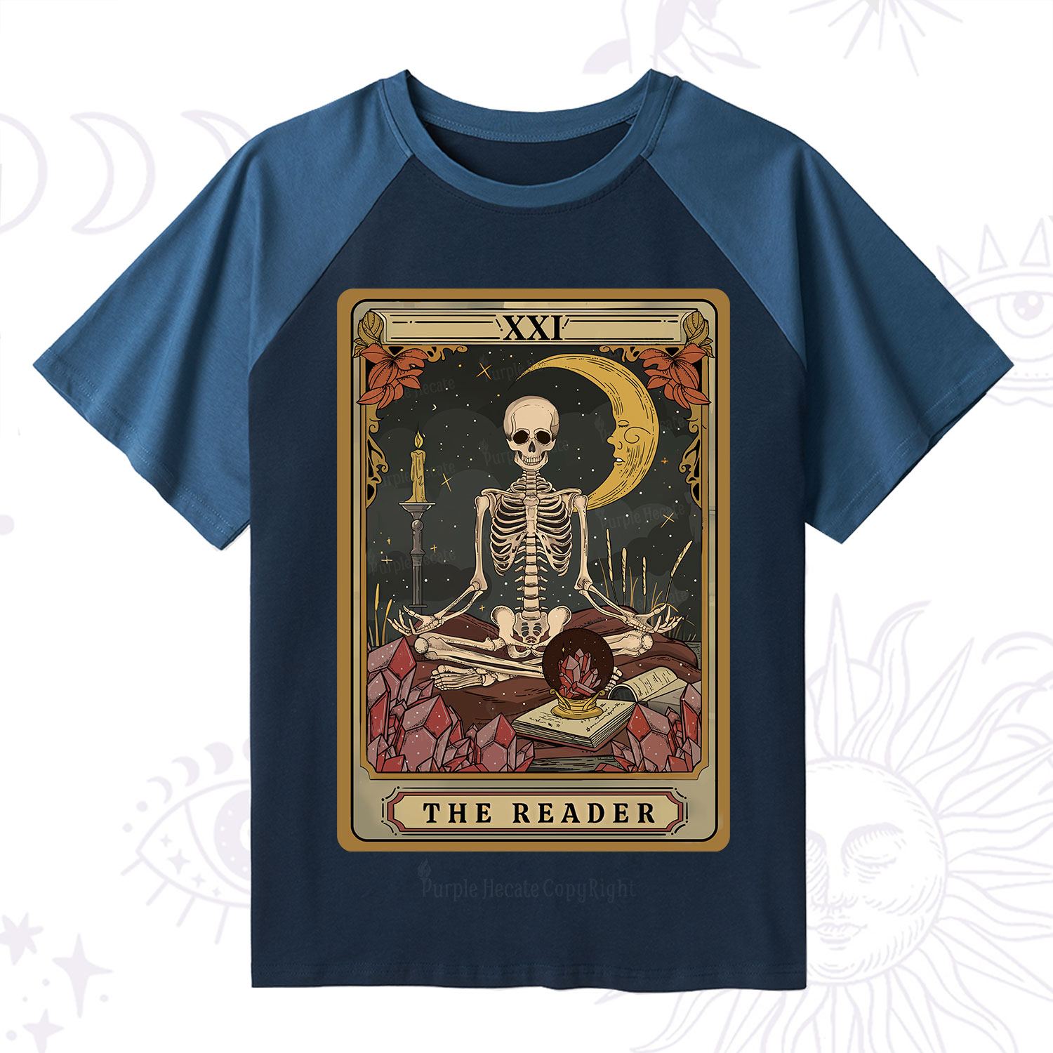 Purplehecate The Reader Tarot Raglan Short Sleeve T‑Shirt