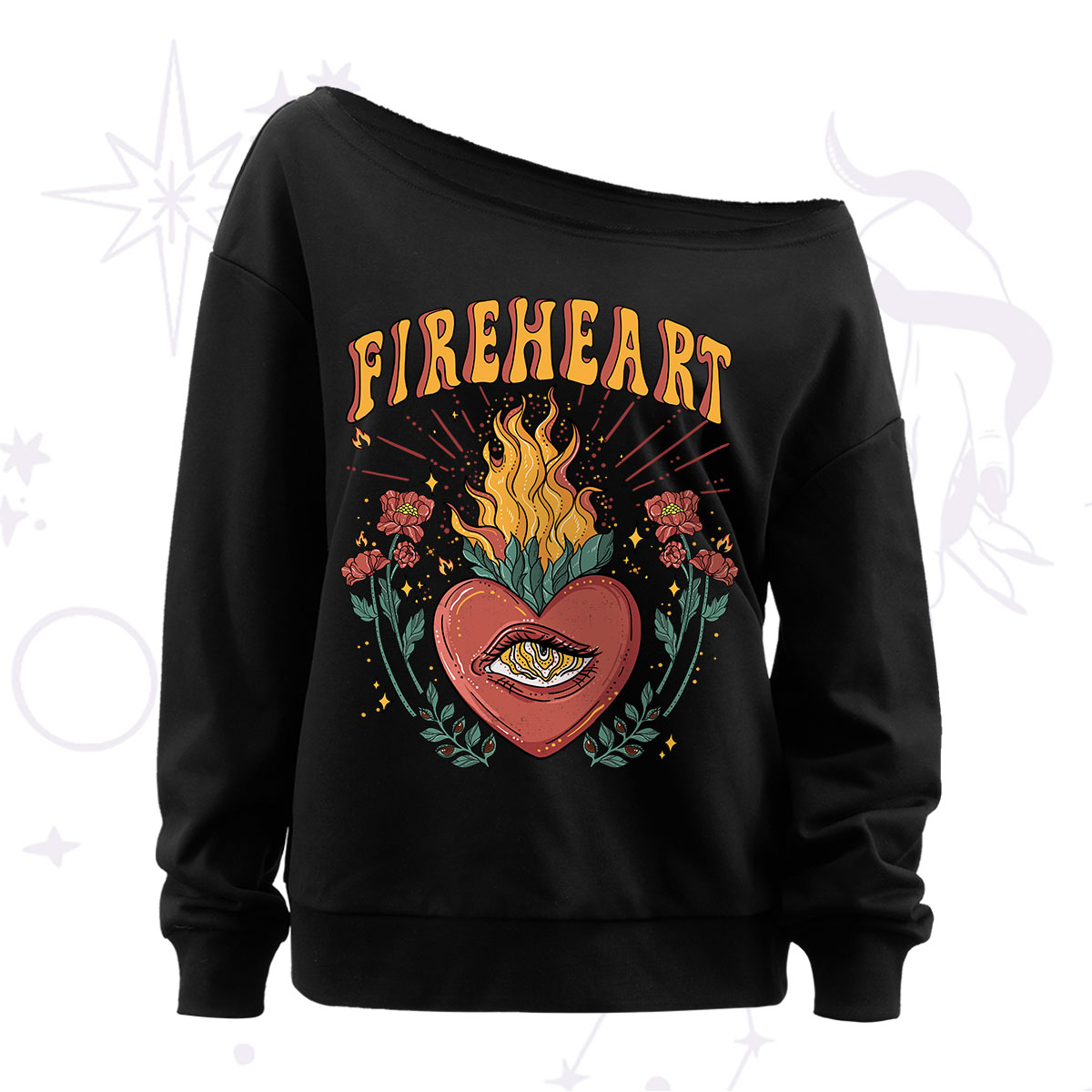 Purplehecate Fireheart Off The Shoulder Sweatshirt