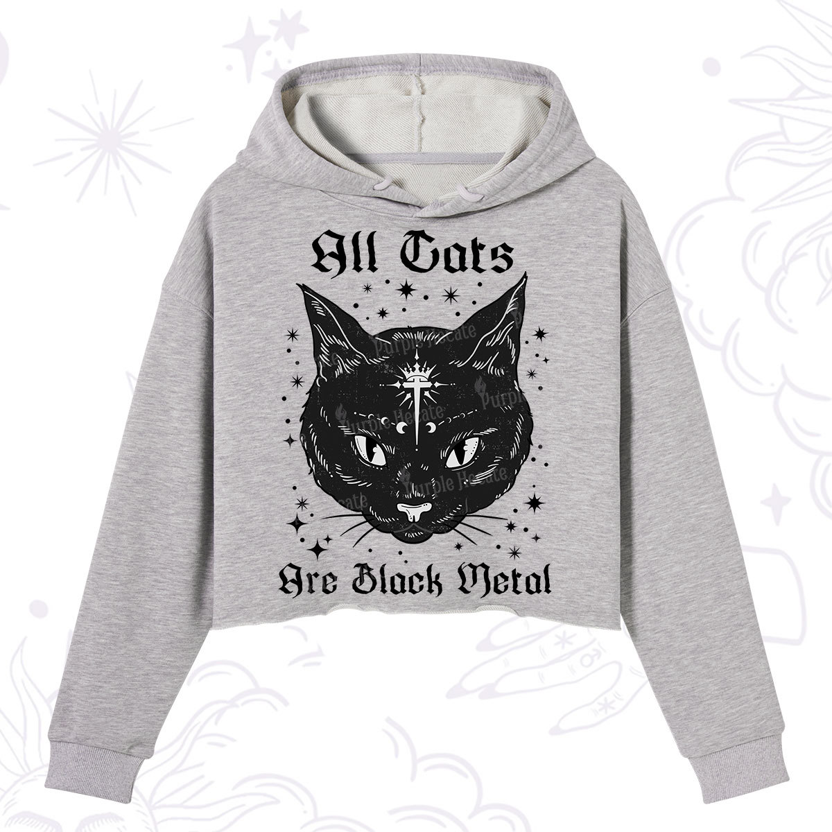 Purplehecate All Cats Are Black Metal Crop Hoodie
