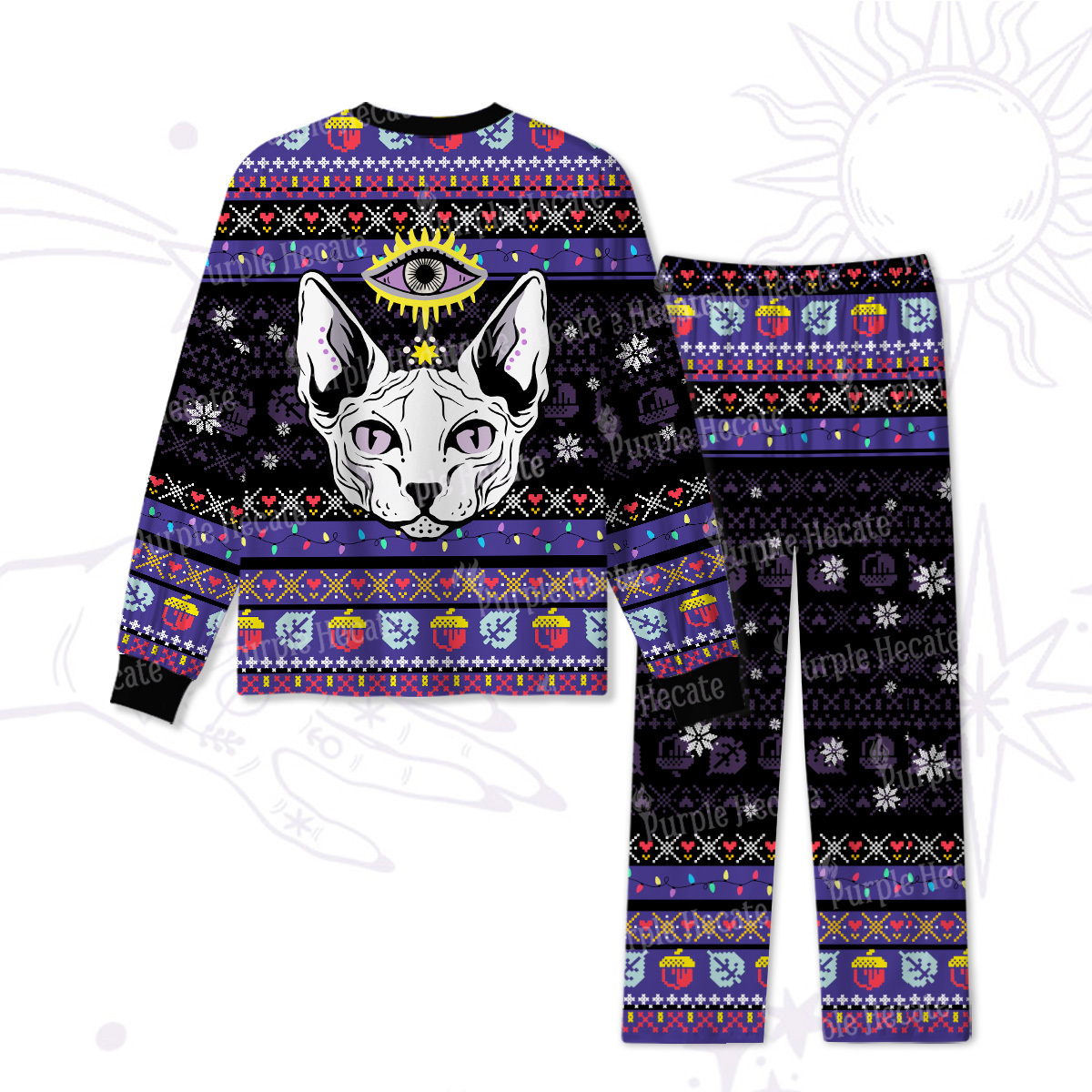 Purplehecate Mystical Cat Christmas Pajamas