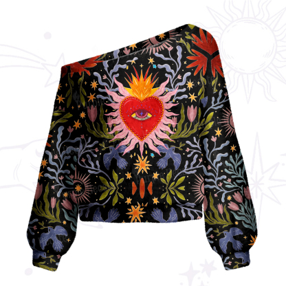 Purplehecate Sacred Flame Heart One Shoulder Sweaters