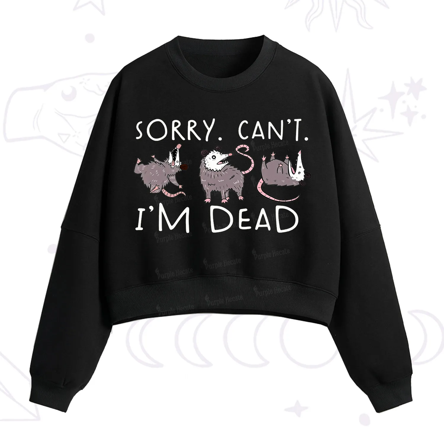 Purplehecate Funny Possum Sorry I Can't I'm Dead Fleece Cropped Sweatshirt