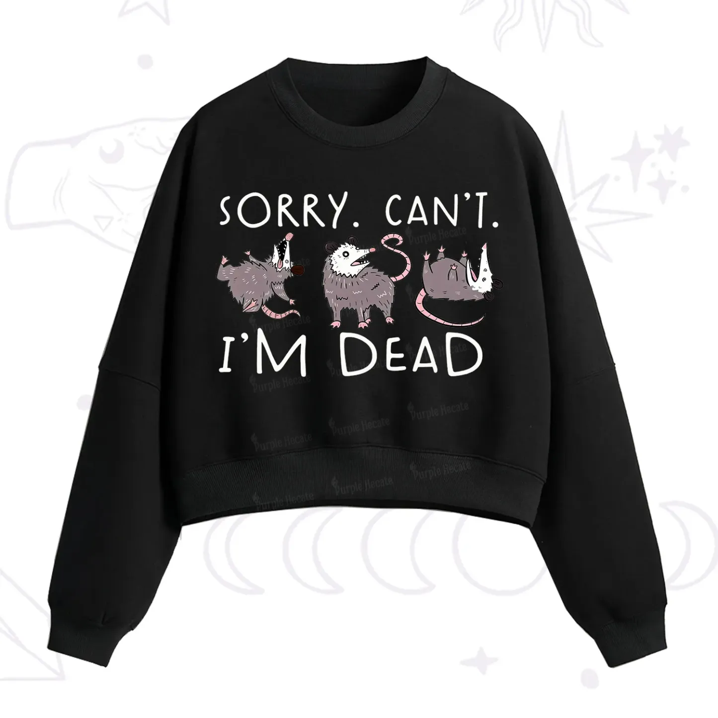 Purplehecate Funny Possum Sorry I Can't I'm Dead Fleece Cropped Sweatshirt
