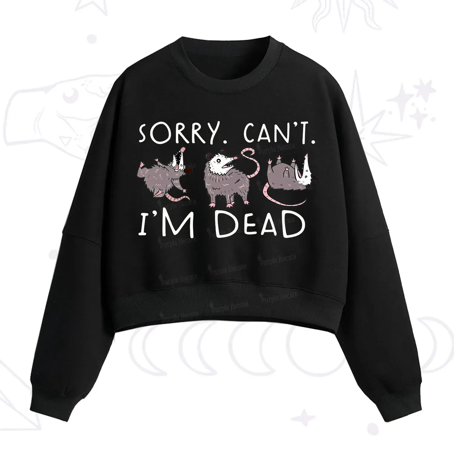 Purplehecate Funny Possum Sorry I Can't I'm Dead Fleece Cropped Sweatshirt