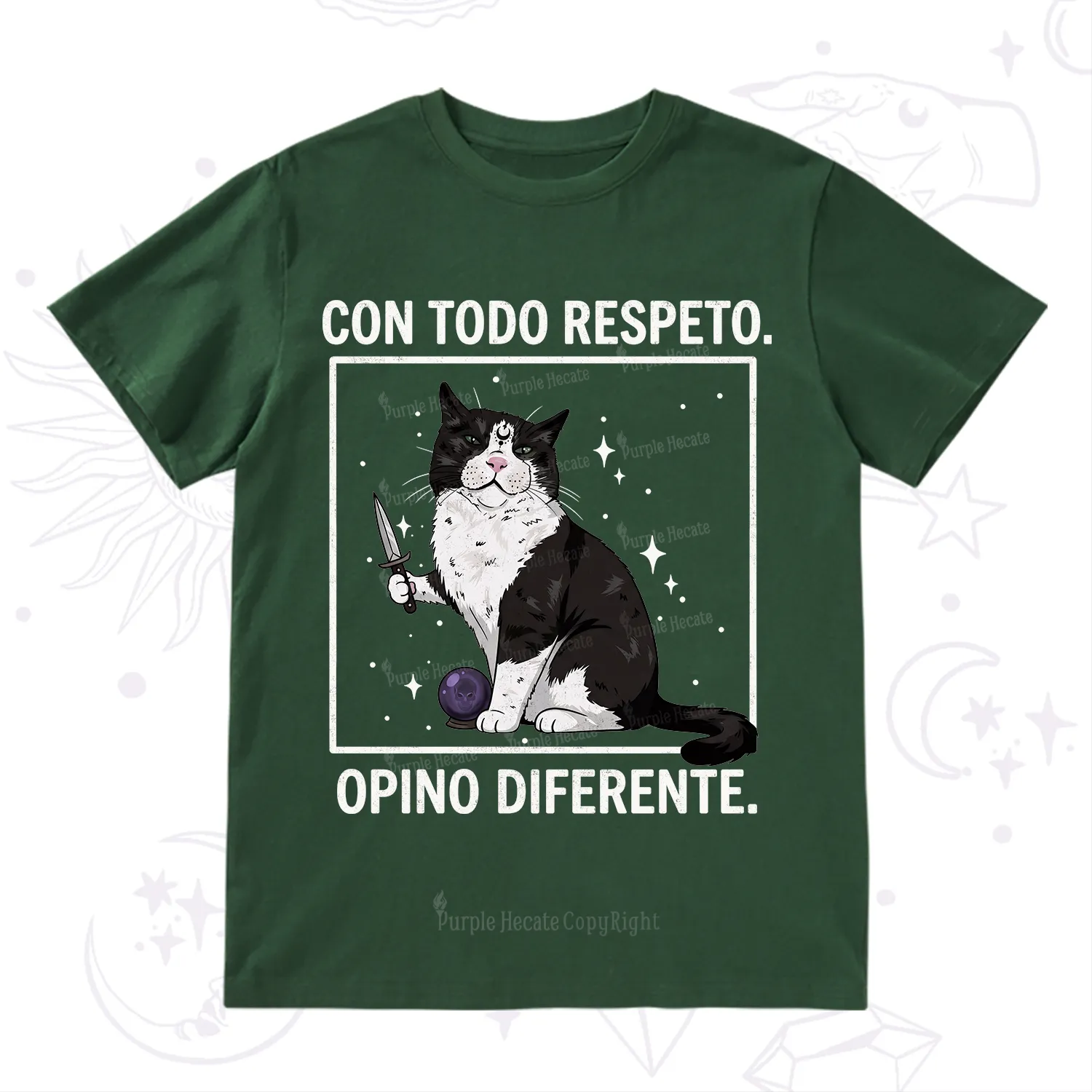 Purplehecate Funny Cat Con Todo Respeto Opino Diferente T-Shirt