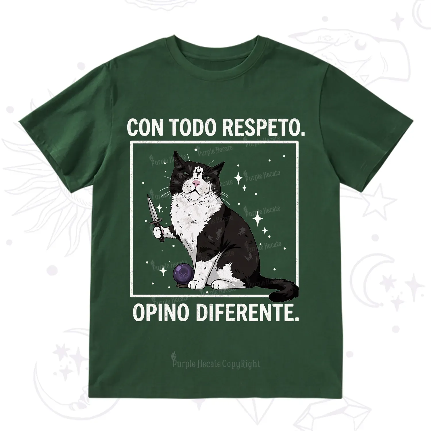 Purplehecate Funny Cat Con Todo Respeto Opino Diferente T-Shirt