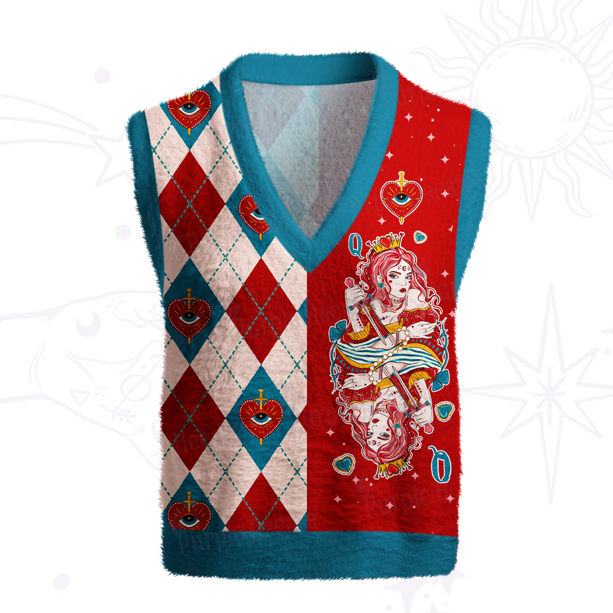 Magic Purplehecate Queen of Hearts Ugly Sweater Vest