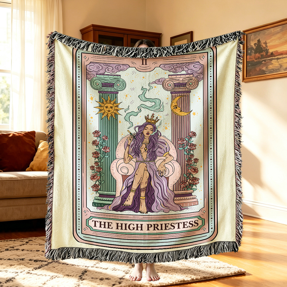 Purplehecate The High Priestess Tarot Card Woven Tapestry Blanket