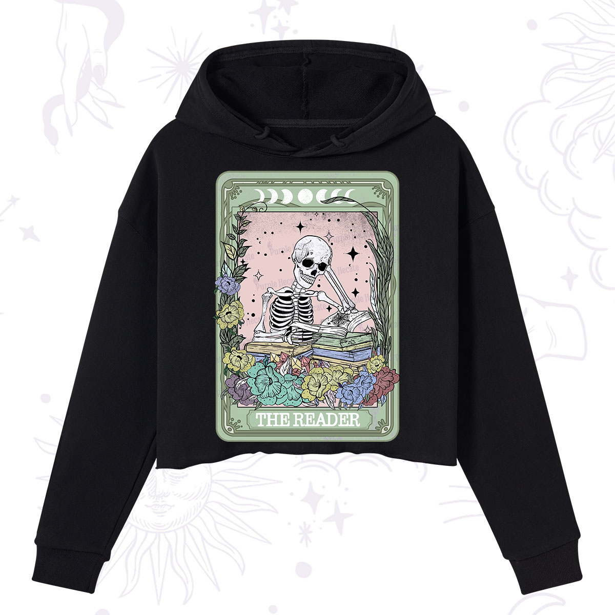 Purplehecate The Reader Bookworm Tarot Skeleton Crop Hoodie