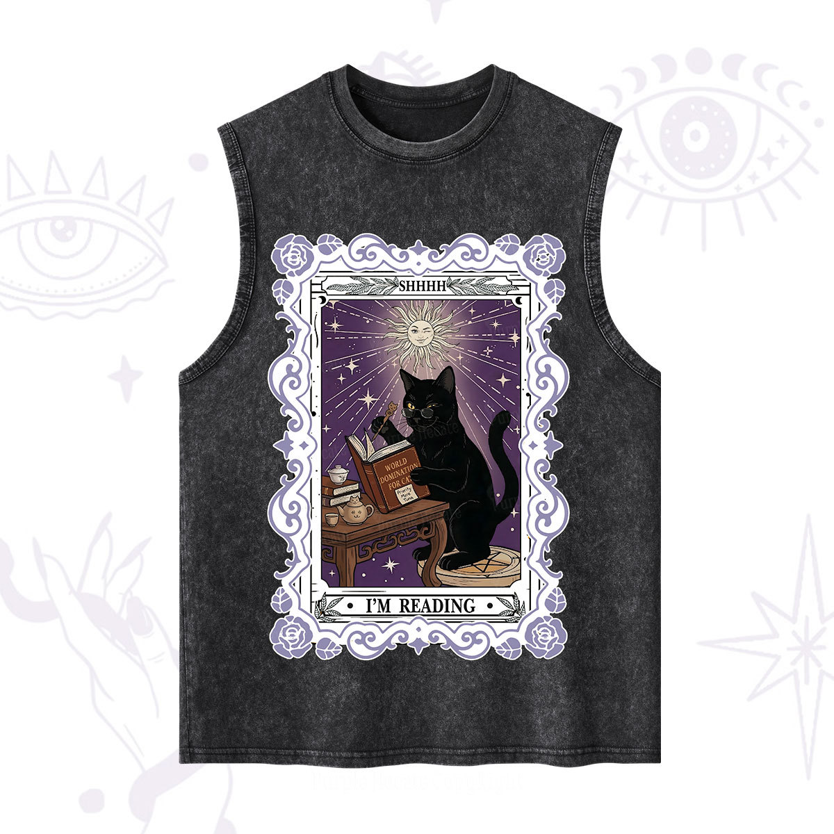 Purplehecate The Reading Cat Tarot Washed Tank