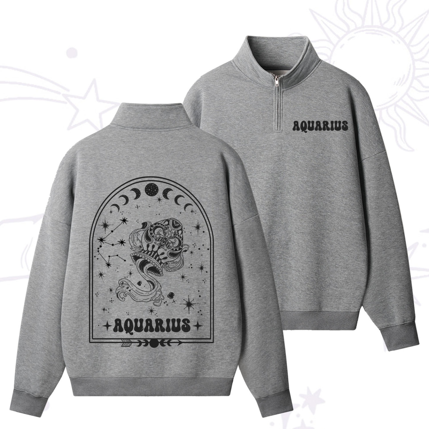 Purplehecate Zodiac Aquarius Under the Stars Zip Fleece Sweatshirt