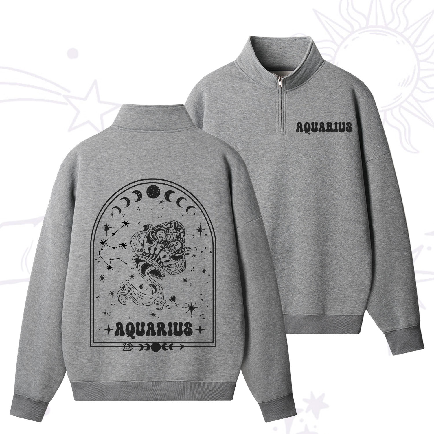 Purplehecate Zodiac Aquarius Under the Stars Zip Fleece Sweatshirt
